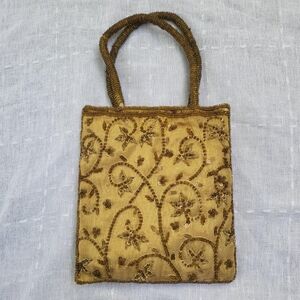 Vintage gold beaded fabric bag floral sequin